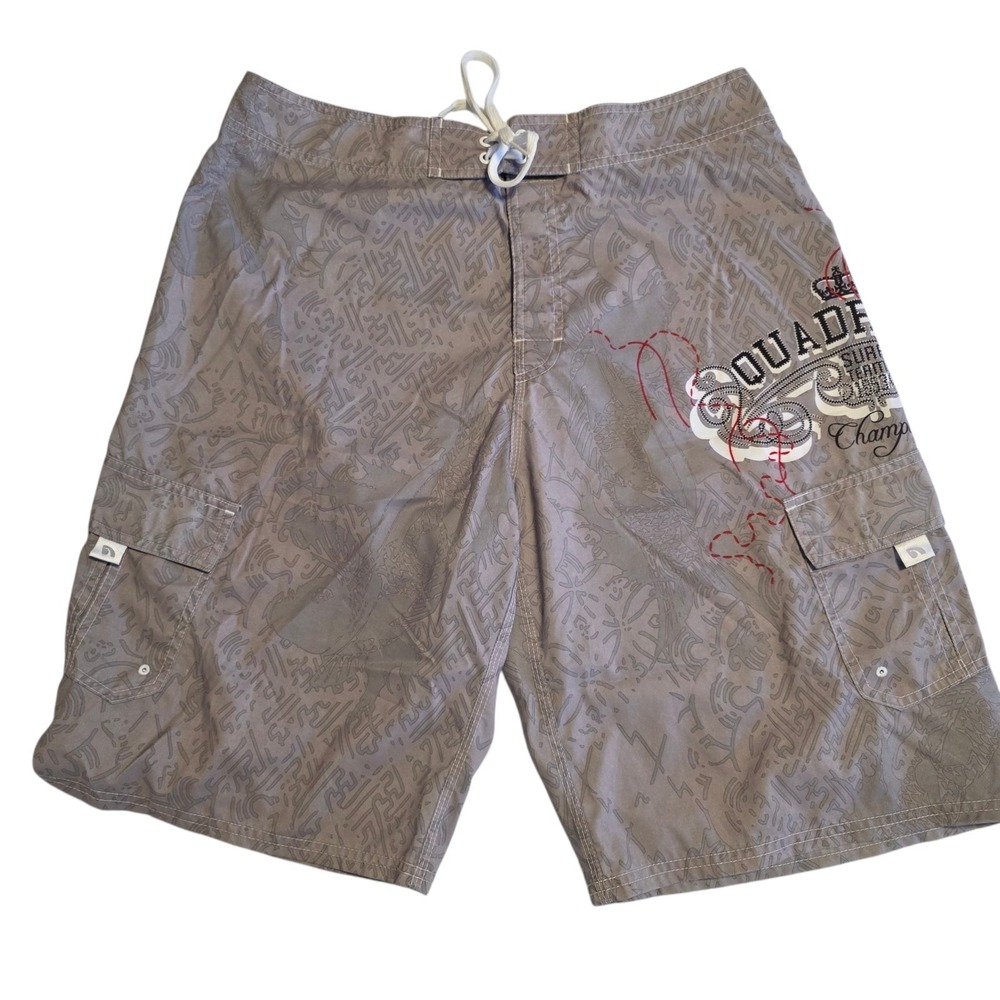 Quadrant Boardshorts Surf Beach Swim Unlined Tropical Gray Pockets Mens Sz 32